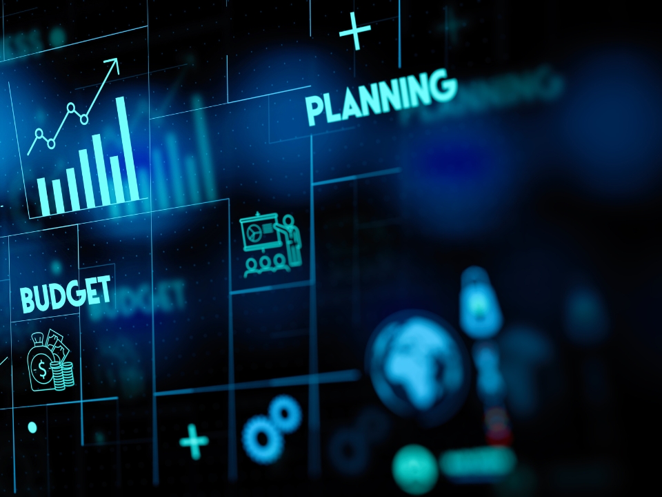 Board showing tools for budgeting, and planning