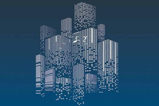 A series of small squares that form a skyline of high rise office buildings