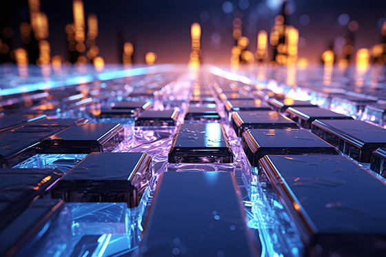 a series of black rectangles with lighting of a city in the distance