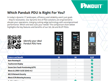 Panduit G5, G6, and EL2P PDU comparison chart