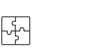 black icon of puzzle pieces fitting to form a square