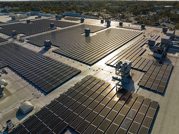 Solar panels on top of building