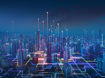 Smart city and abstract line and dot connect with gradient line design, big data connection technology concept.  