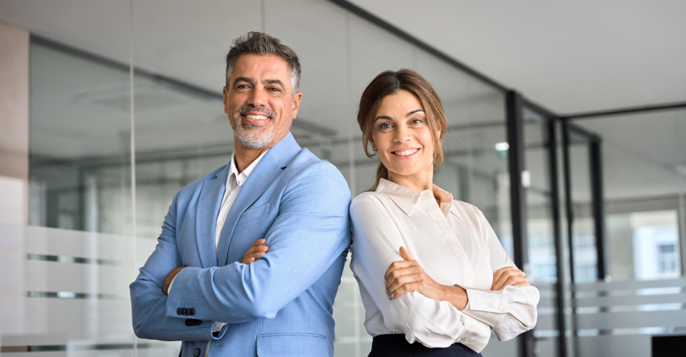 Man and woman in business setting