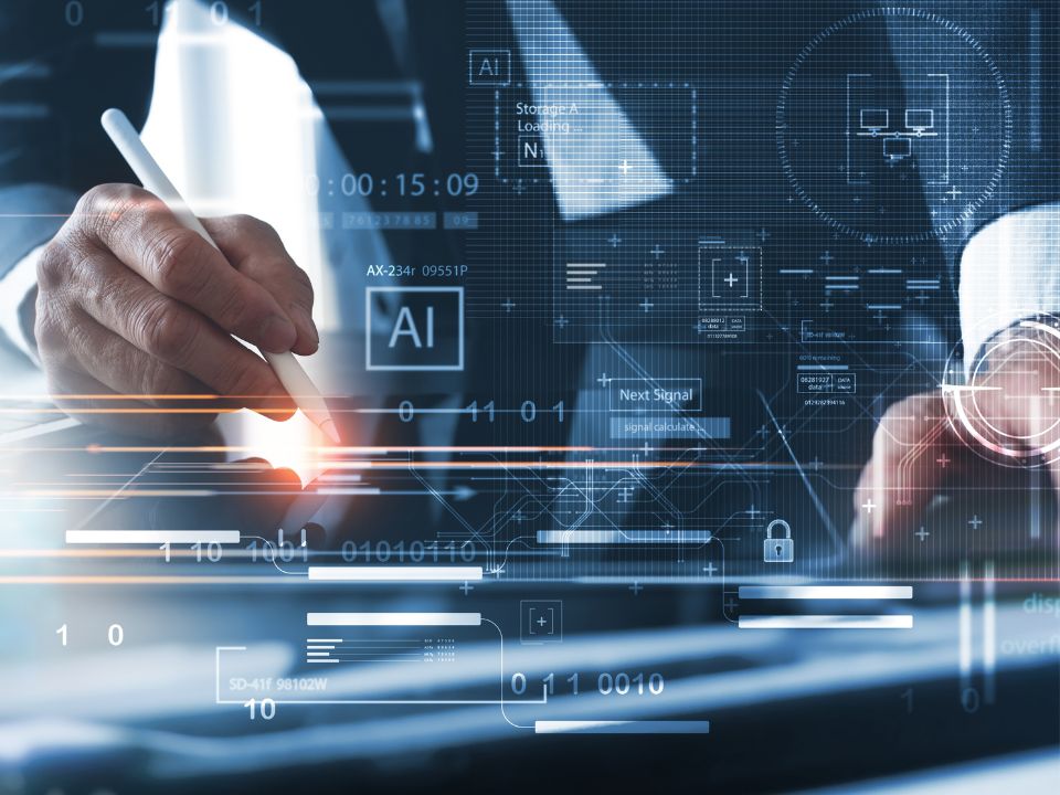 Man using a computer with AI capabilities