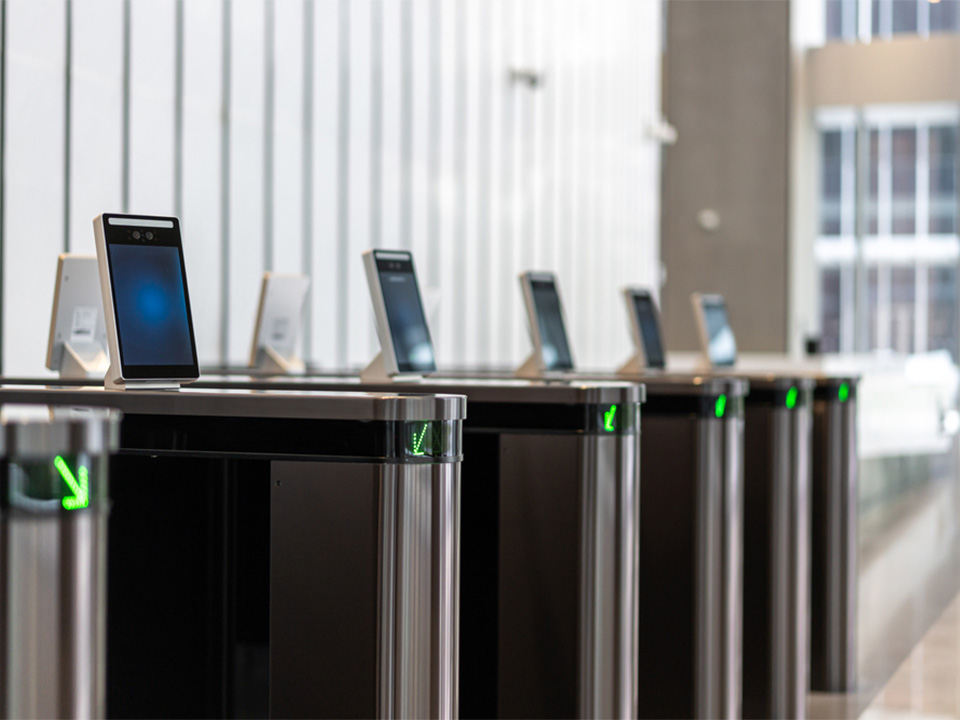 Security turnstiles to access a building