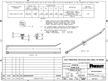 The Post-Industrial Recycled Nylon 6.6 Cable Ties customer drawing