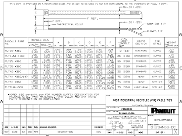 A screen shot of the Post-Industrial Recycled Cable Tie Mount Customer Drawing