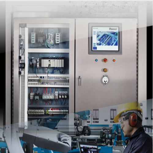 Control panel with individual working at the bottom