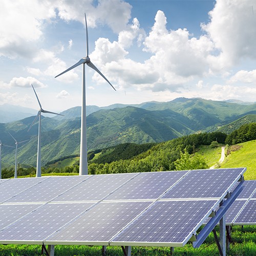 Panduit Solar Energy Solutions with solar panels and wind turbines