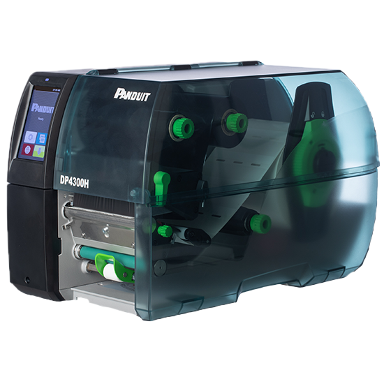 Der beidseitige Thermotransfer-Desktopdrucker von Panduit, ausgestattet mit grünen und schwarzen Etiketten