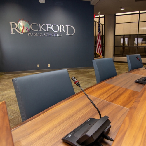 Inside Rockford Public Schools meeting room