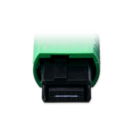 Front view of Base-16 fiber cable on a blue background