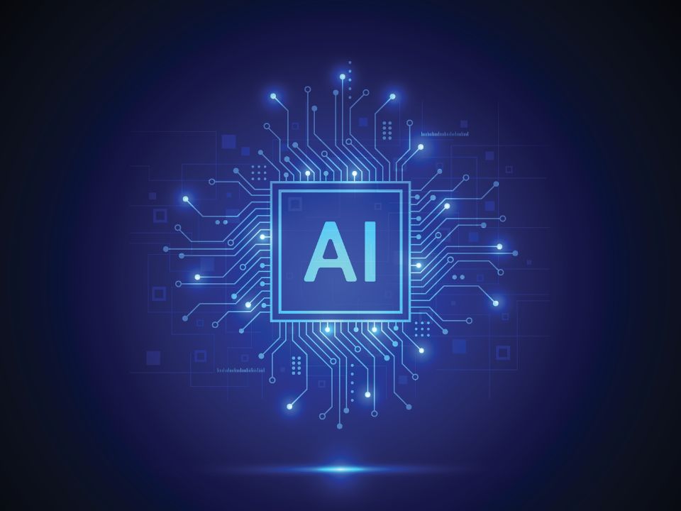 AI microchip is on a dark navy background