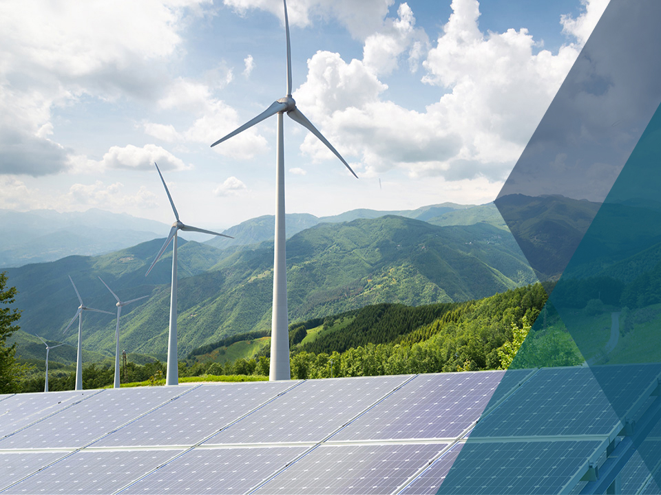 Image depicting solar power, wind power and electric vehicle charging